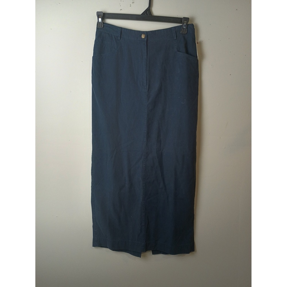 DKNY Jeans Vintage Y2K Navy Blue Cotton Maxi Skirt Long Back Slit Sz 10 NWT
